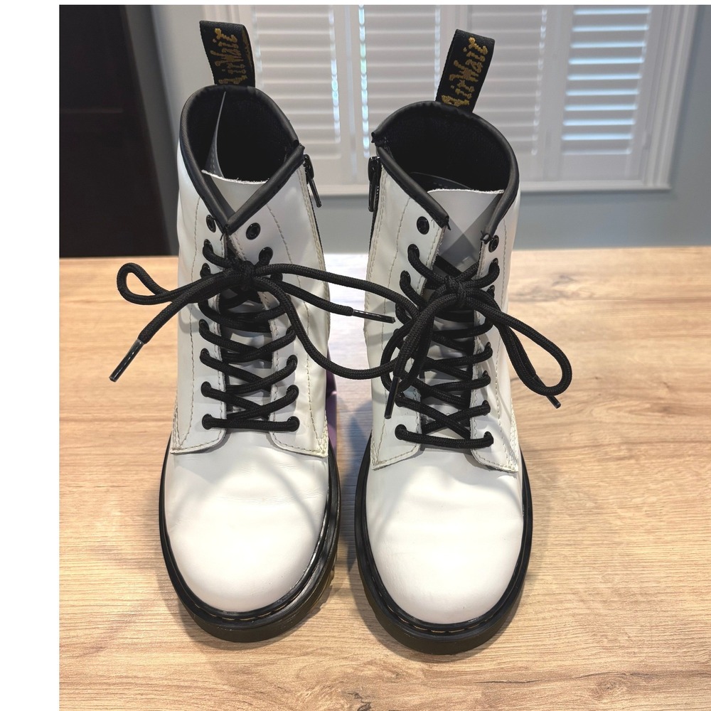 Dr. Martens 1460 J White Leather Side Zip Lace Up Combat Boots Women 5USL 4USM